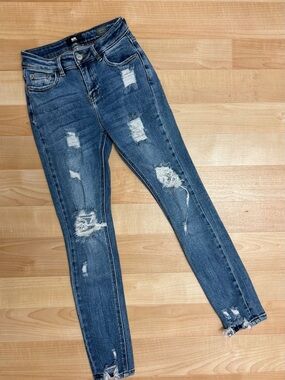 I&M Black Label High Rise Skinny Jeans Distressed Medium Wash